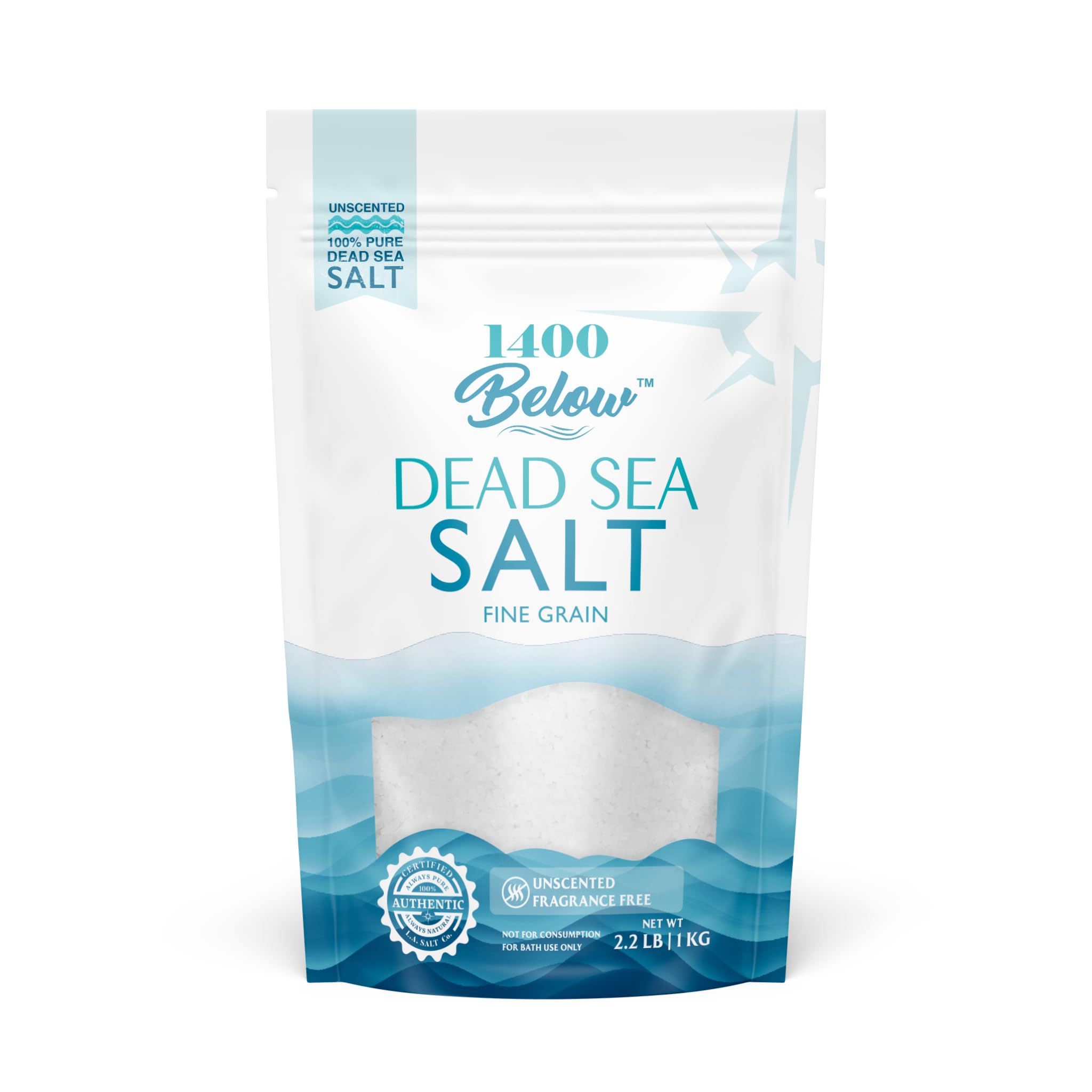 2.2 Lbs Dead Sea Salt, Fine Grain - Foot and Spa Bath Soak, Exfoliating Body Scrub, 100% Pure and Mineral-Rich, Relieves Sore Muscles and Soothes Joints