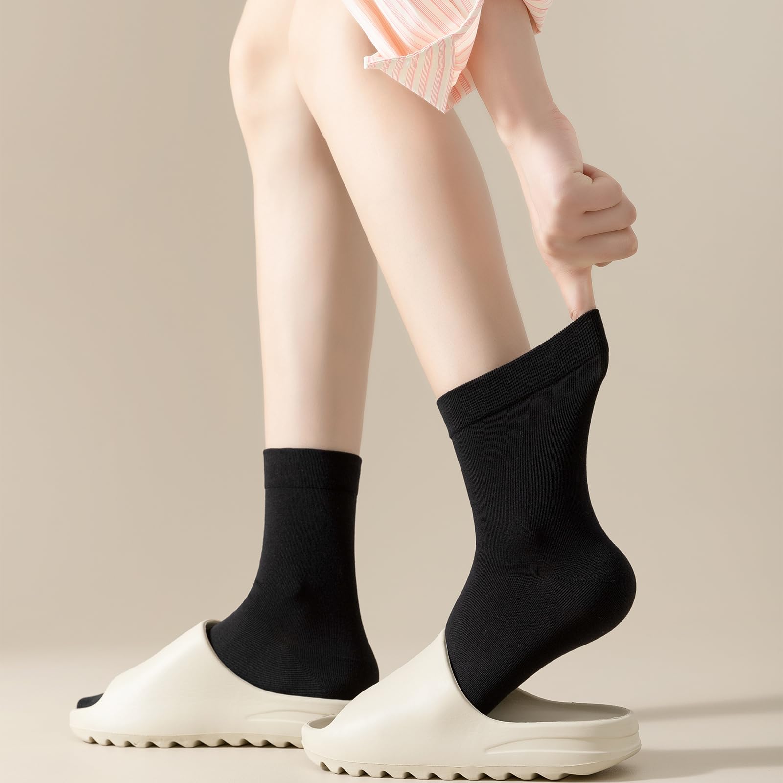 PADFOM Calcetines finos de algodón para mujer, calcetines de algodón suave para mujer, calcetines por encima del tobillo, 6 pares, talla 6-11