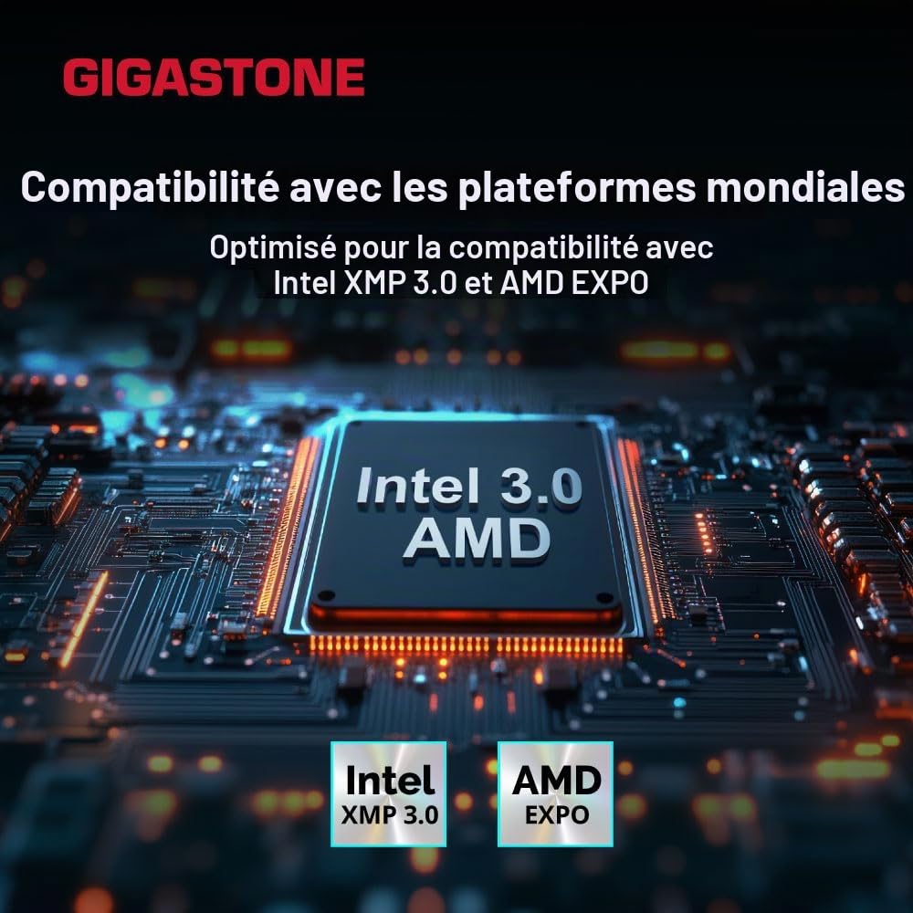 【DDR5 RAM】 GIGASTONE Blanc Game Pro Gaming RAM de Bureau 32Go (2x16Go) DDR5 32Go DDR5-6000 MHz PC5-48000 unbuffered Non ECC 1,35 V CL40 288 Broches UDIMM Mémoire RAM