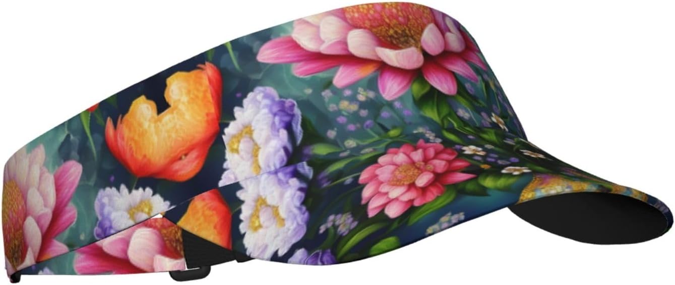 Flower Diamond Painting Print Sports Sun Visor Hats,Adjustable Sun Caps for Men Women Adults Lightweight Black