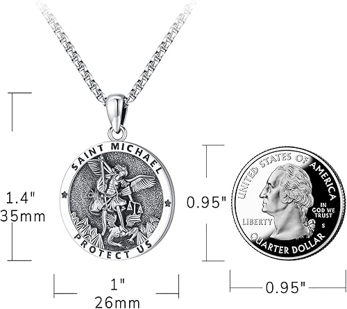 Miniatura 2 de Eusense - Collar con colgante de plata de ley 925 de San Miguel San Cristóbal y San Benedicto para hombres y mujeres cruz de Jesús medalla milagrosa