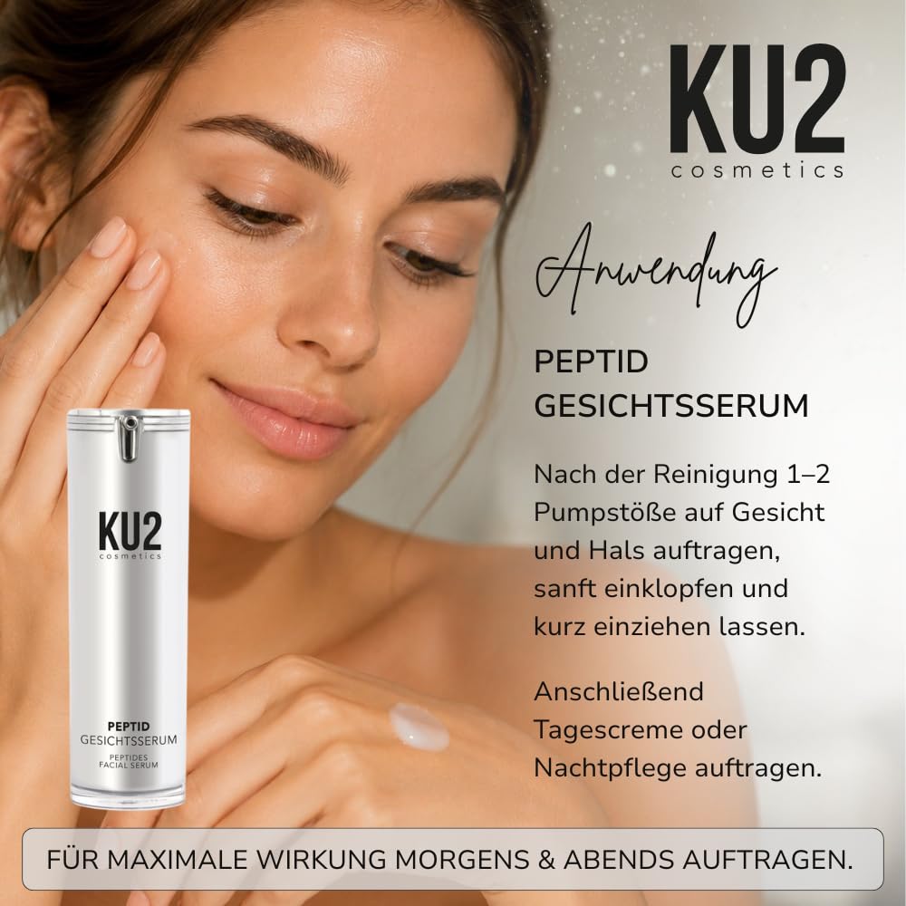 KU2 Cosmetics Peptide Serum Anti Aging Gesichtsserum, 30ml | Hochwirksame & straffende Gesichtspflege für glatte und jugendliche Haut, Made in Germany