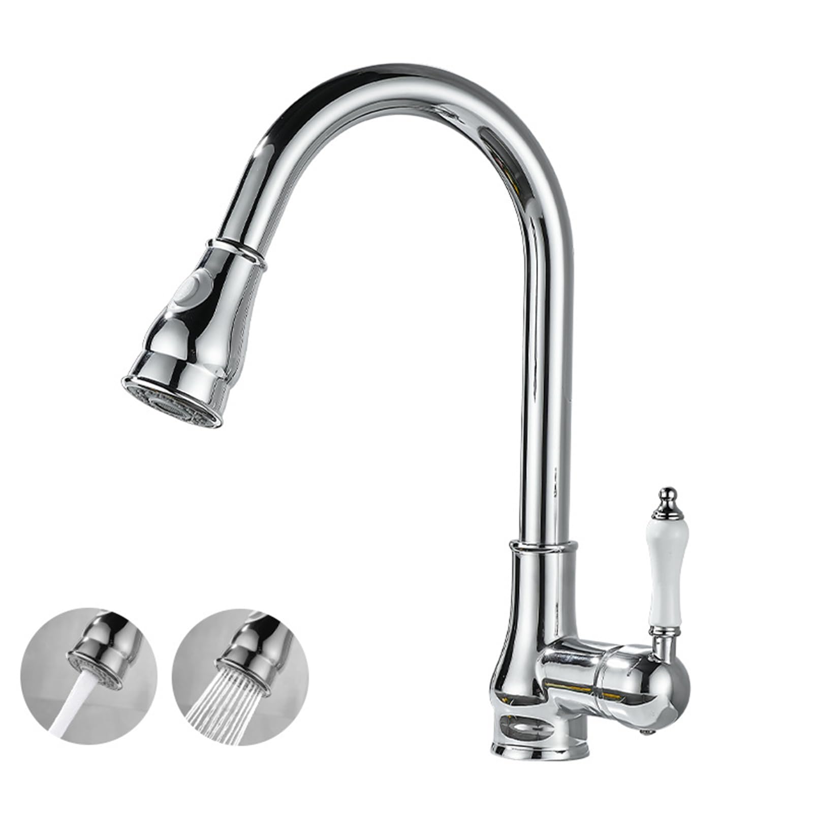 Zqfhsx Plating Vintage Brass Kitchen Faucet With Pullout Spray 360° Swivel Single Handle High Arc Mixer Tap For Modern Durable Easy Installation