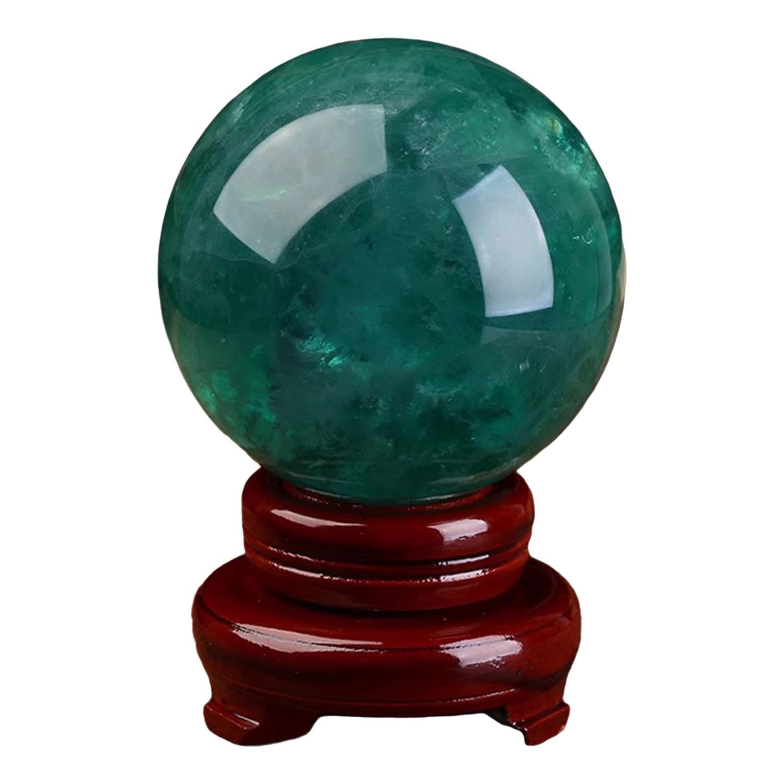 AIQFTGSNS Crystal Sphere Ball with Wooden Display Stand, Green, Feng Shui Crystals Stone for Home Decor Office,7CM