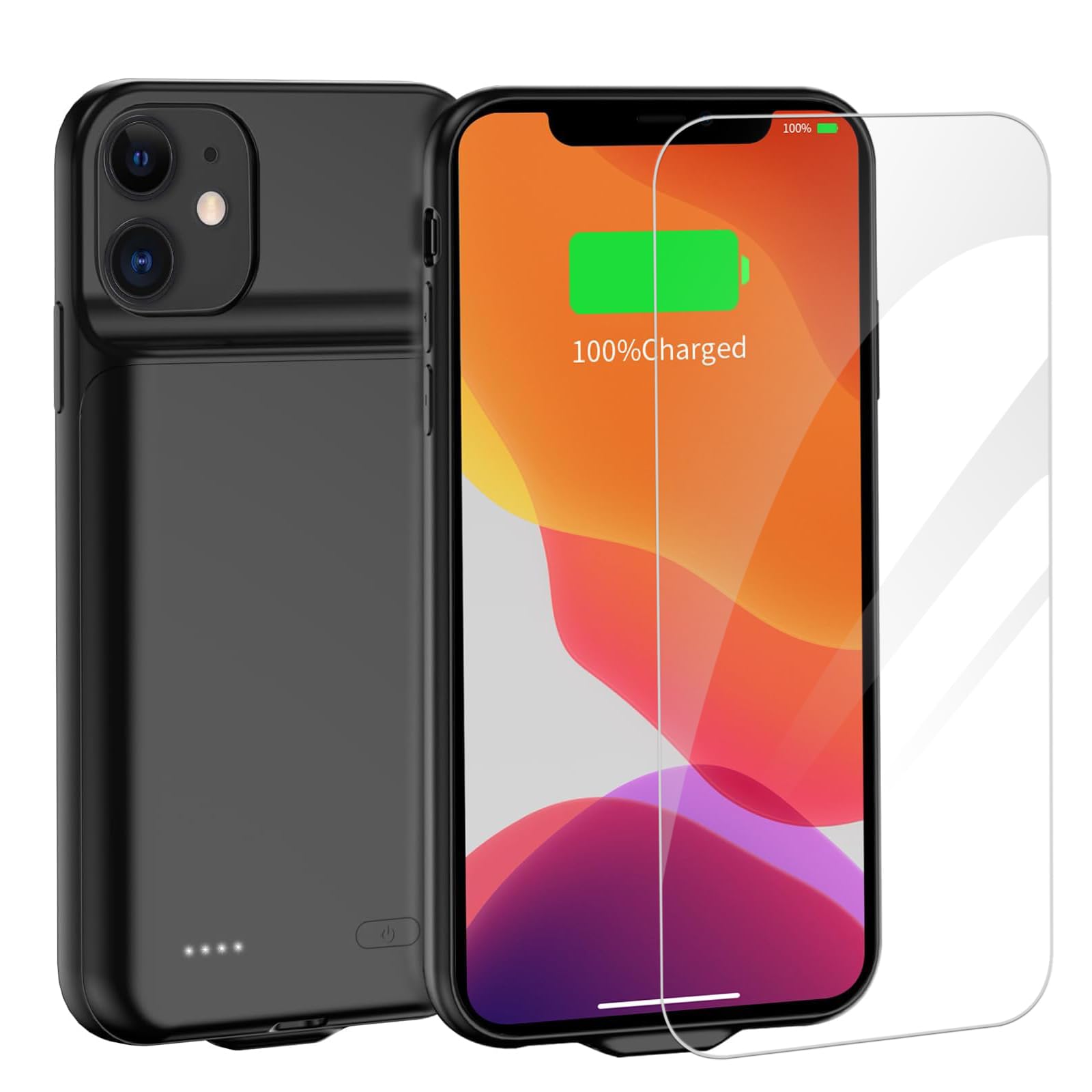 Custodia con batteria per iPhone 11, custodia protettiva portatile da 7000 mAh, batteria ricaricabile estesa, compatibile con iPhone 11 (6,1 pollici, nero)