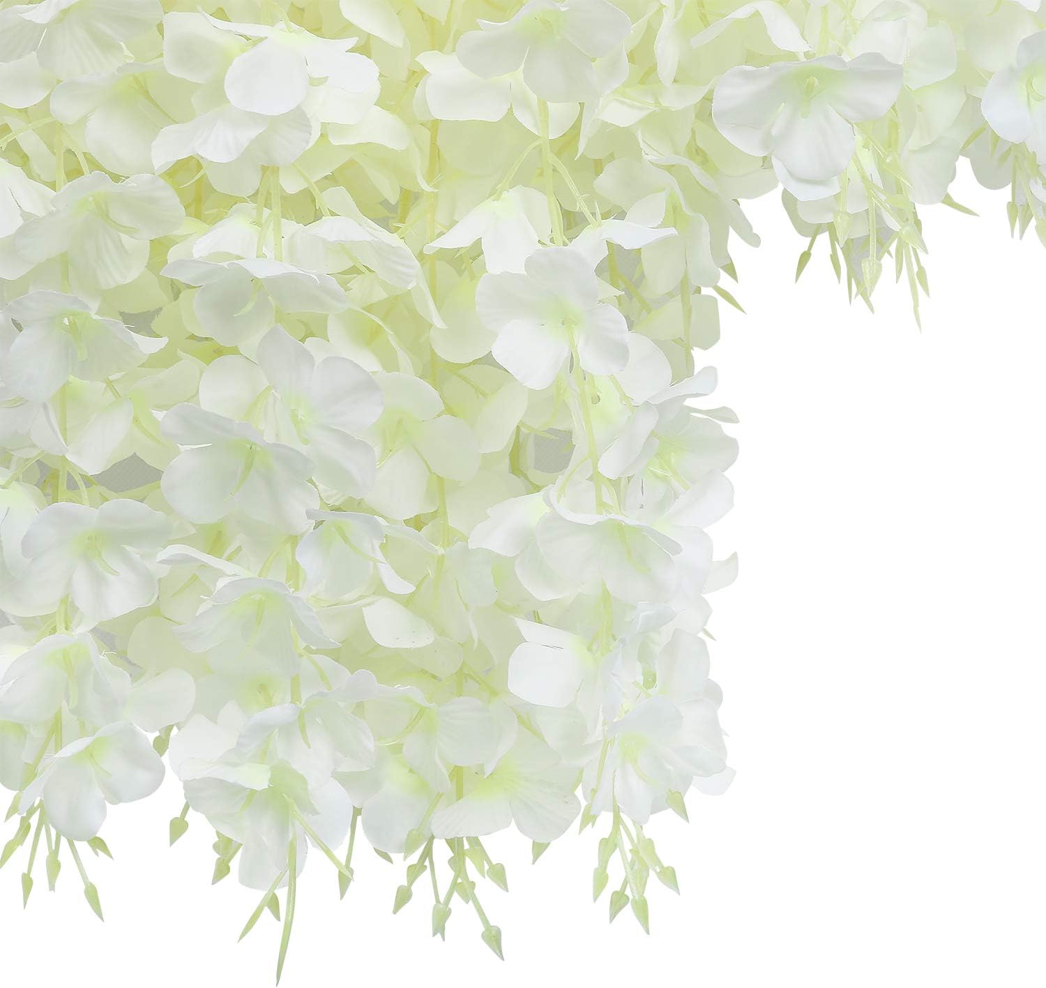 U'Artlines 12 Pack(Total 43.2 Feet) Artificial Fake Wisteria Vine Rattan Hanging Garland Silk Flowers String Home Party Wedding Decor (12, White)