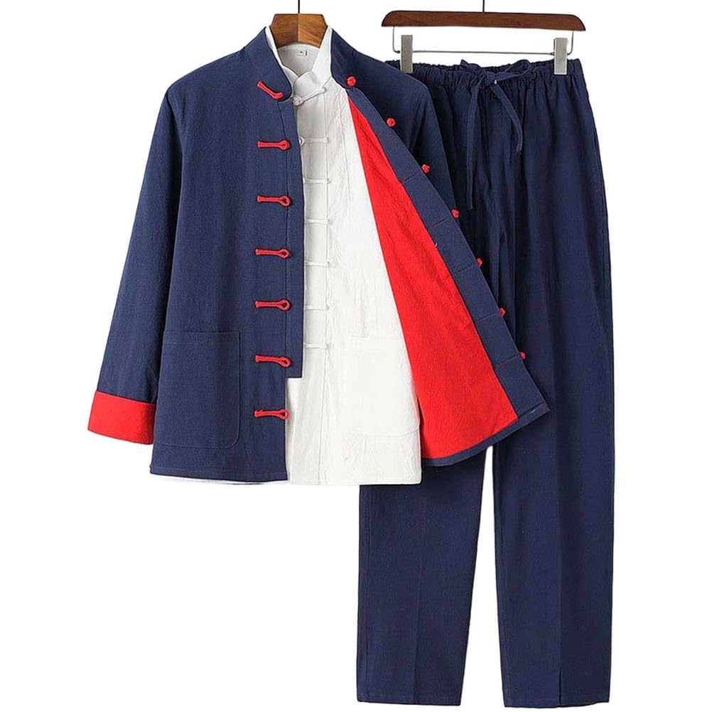 Completo da Uomo in Cotone E Lino per Kung Fu, Completo da 3 Pezzi per Abito Tang, Completo da Meditazione per Arti Marziali, Abbigliamento Tradizionale Cinese