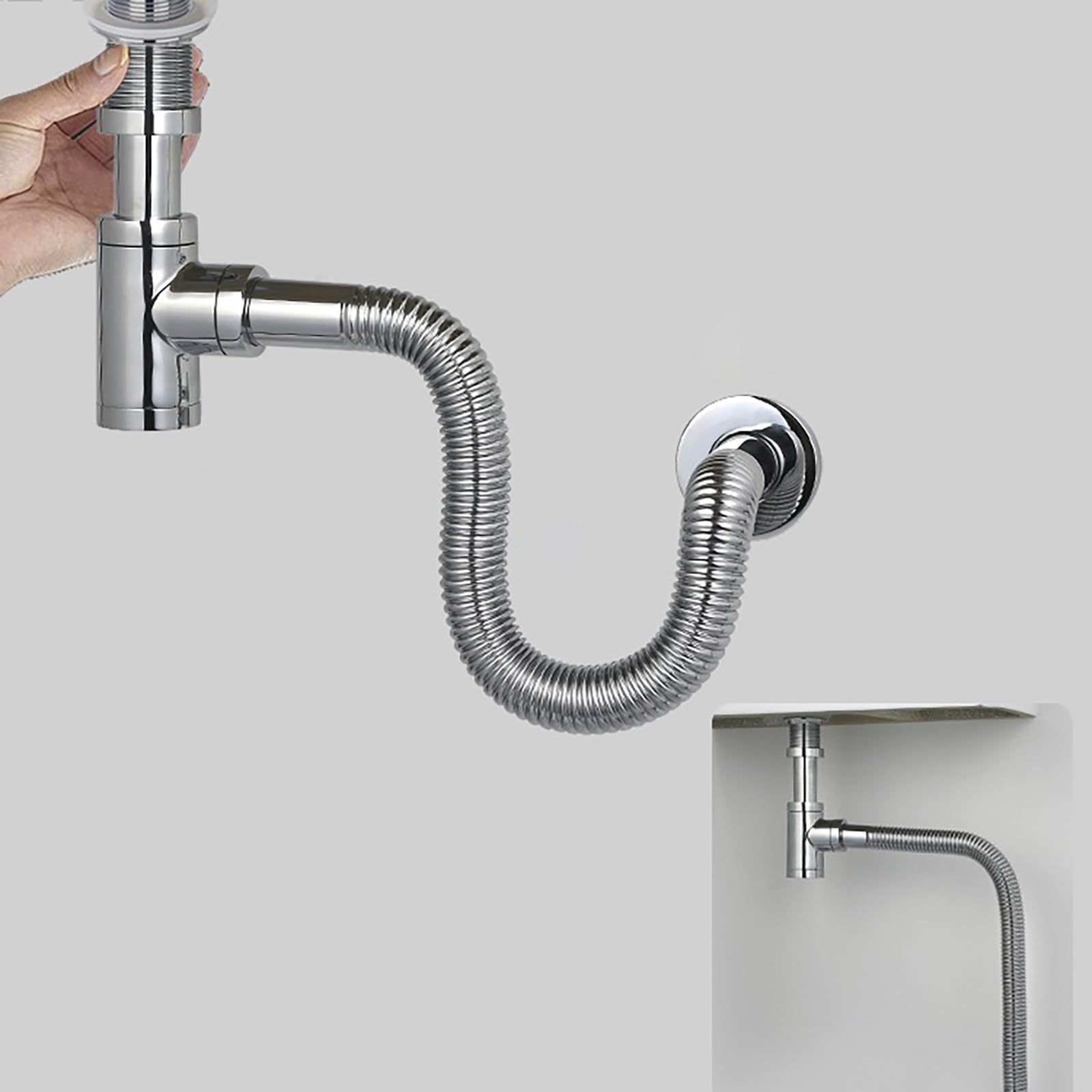 Sifone Lavabo Bagno con Piletta Click Clack,Troppopieno,Altezza Regolabile,Tubo Corrugato Estensibile,Anti-Odore Sifone per Lavabo