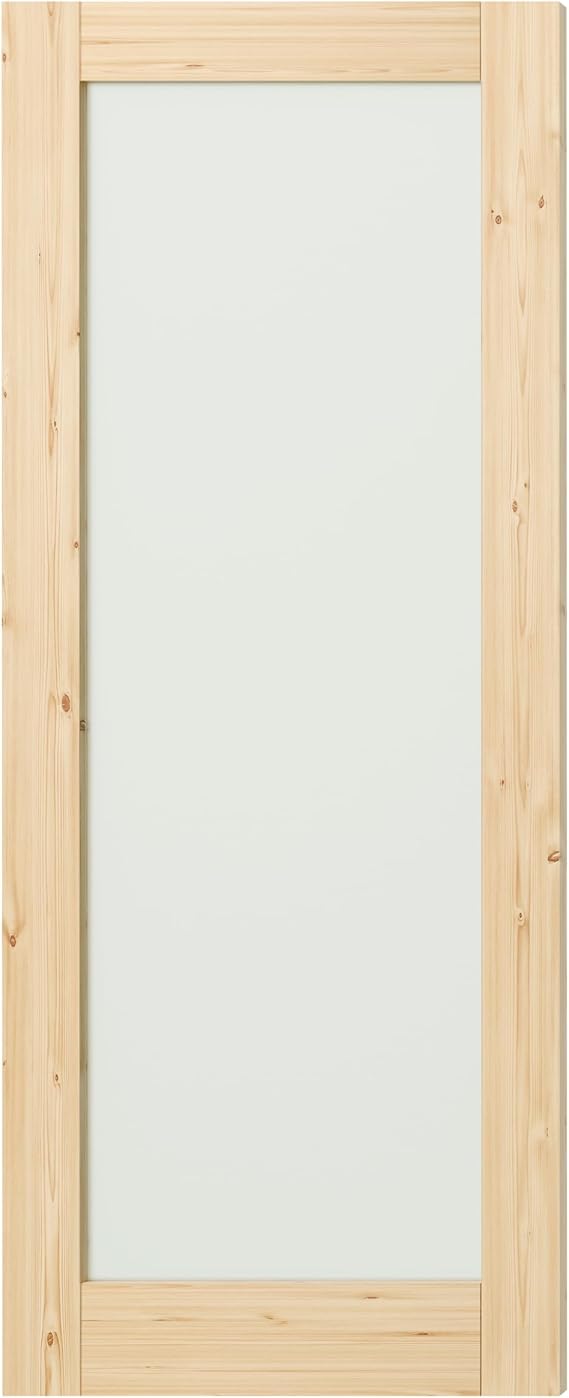 30 x 80 Interior Slab Door, 1 Lite Natural Frosted Glass Pantry & Bedroom Doors, Modern Single Pre-Finished Door Panel, Solid MDF Core Wood(Hinges Not Included)