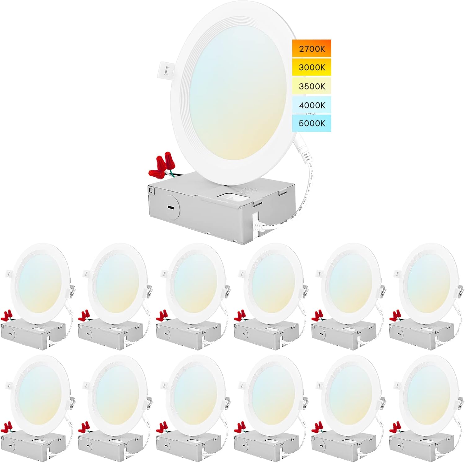 Luxrite 12Pack 6 Inch Ultra Thin LED Recessed Lighting, 14W, 5 Color