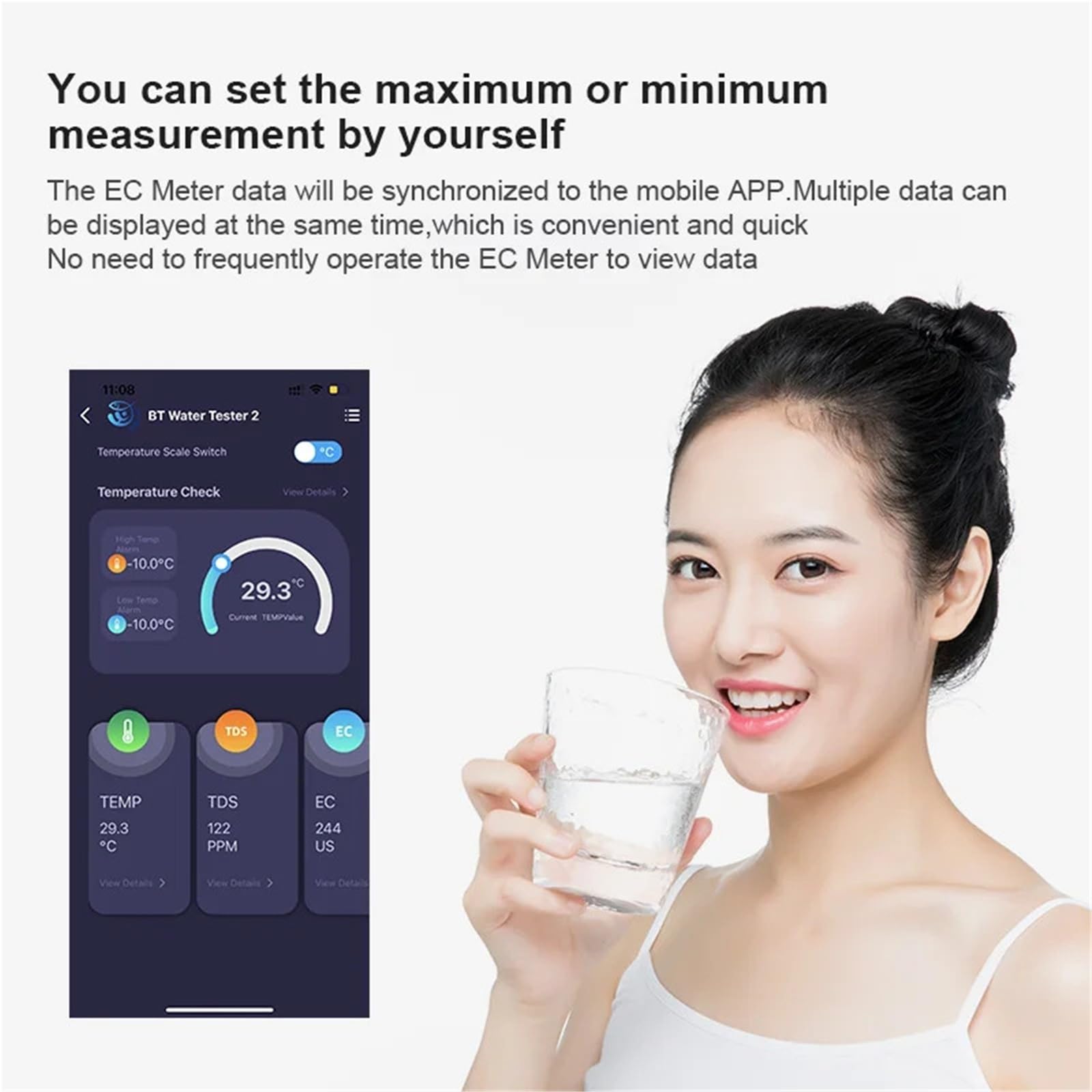 Testeur de qualité l'eau, Bluetooth, Wi-FI, TDS, EC, salinité, SG, température, ppm, for Aquariums, piscines Précision portative