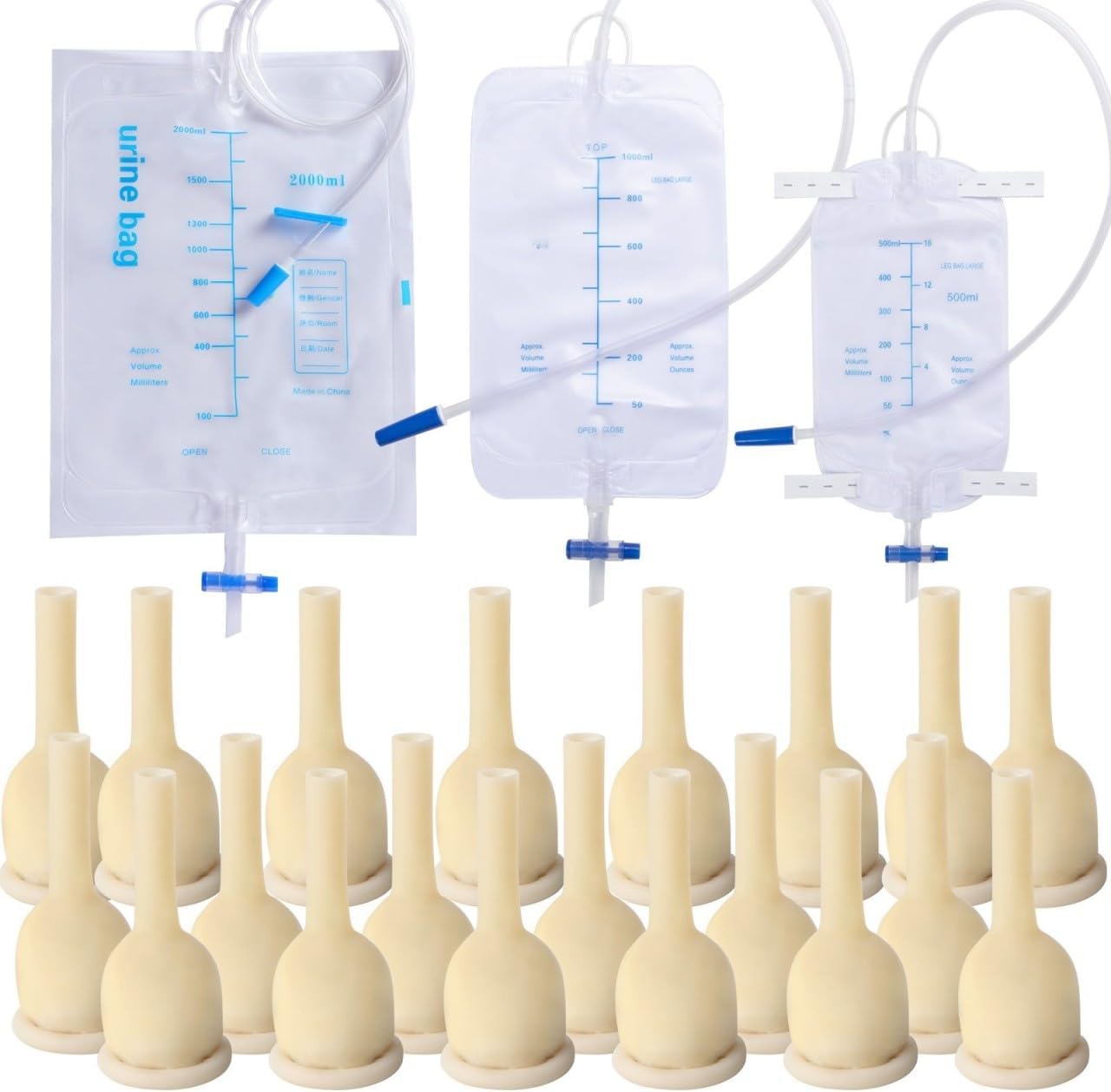 External Catheter for Men, Soft Latex Condom Catheters for Elderly Men Age 80, External Male Catheters with Urine Bags & Tapes (30mm/1.37in)
