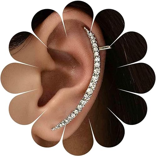 Aretes bohemios largos de cristal con barra de plata con diamantes de imitación para escalar, aretes de oreja de circonita cúbica, aretes tipo