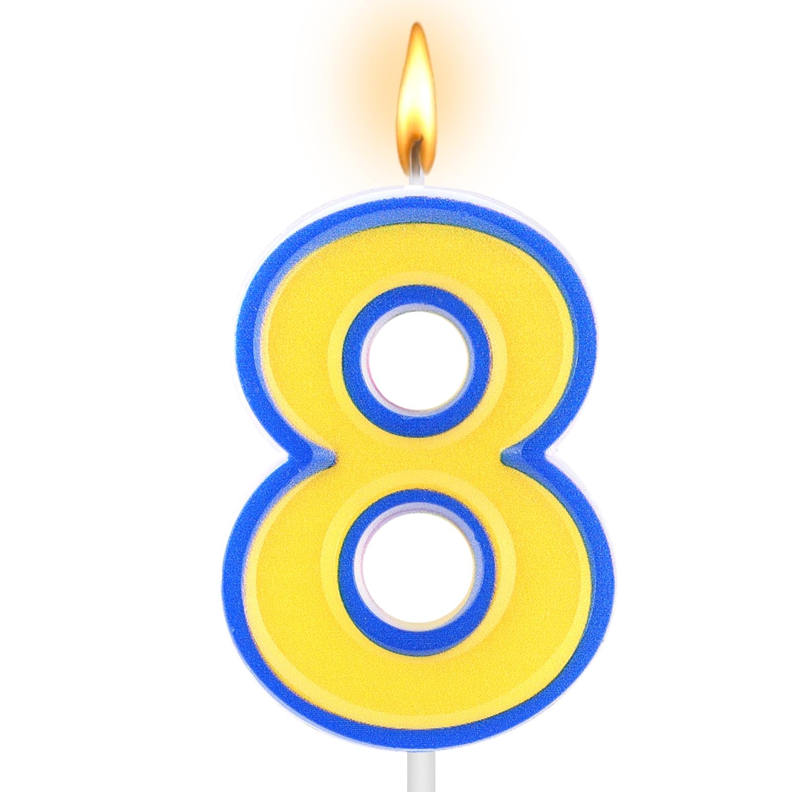 Yellow and Blue Birthday Candle Number 8 Candle Yellow Blue Cake Topper Cartoon Birthday Theme Decorations for Boys Girls Kids Cartoon Animated Decor