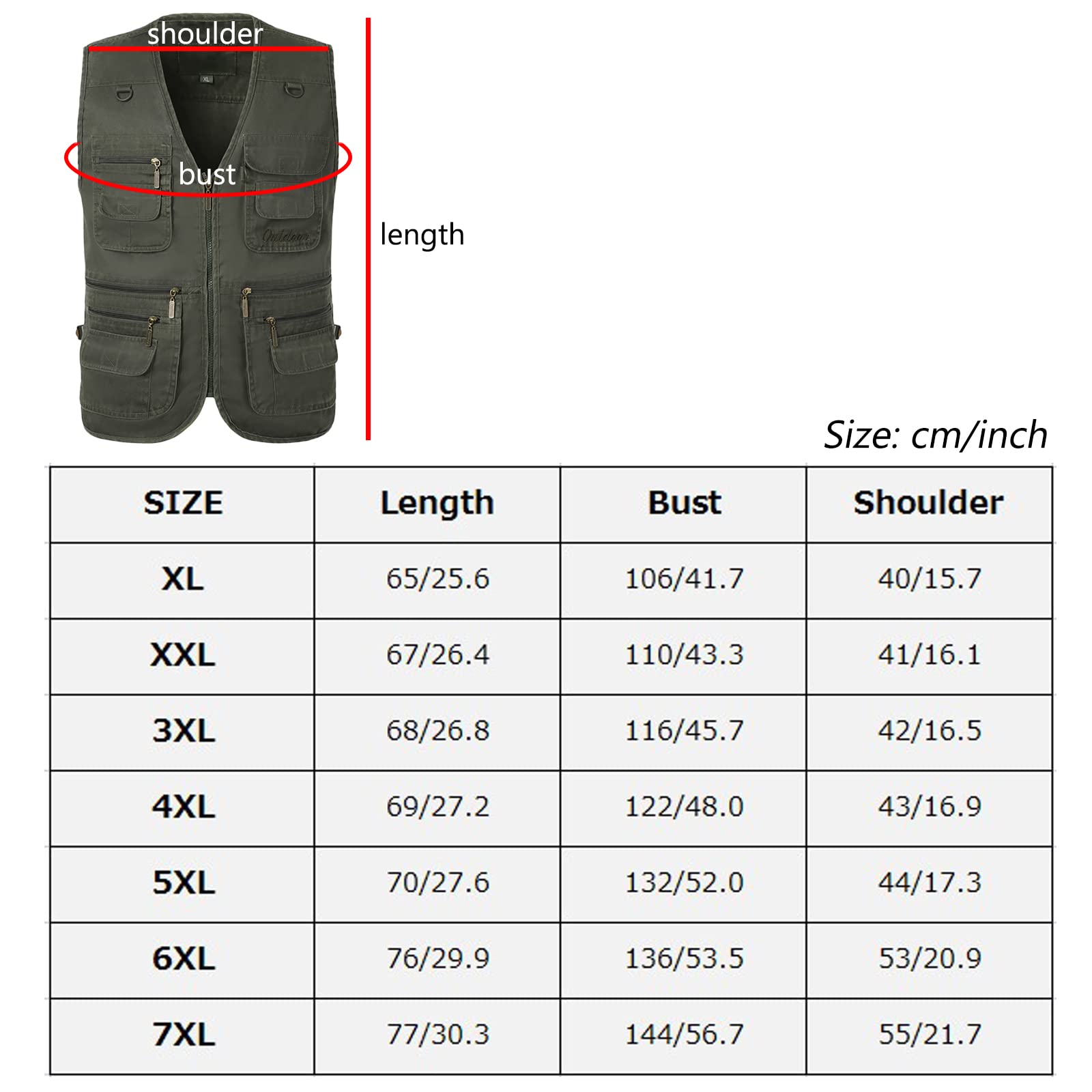 Uomini Multi Tasca Gilet da Pesca per Fotografia Escursionismo Caccia Estate Gilet Senza Maniche(Size:XXL,Color:Cachi)