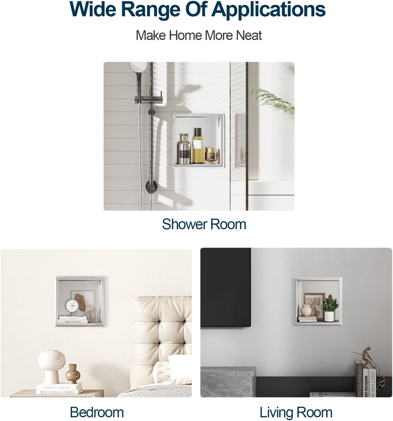 Shower Niche, 12" x 12" Bathroom Niche, Stainless Steel No Tile Needed Brushed Nickel Recessed Shower Shelf, Waterproof Wall Niches for Storage