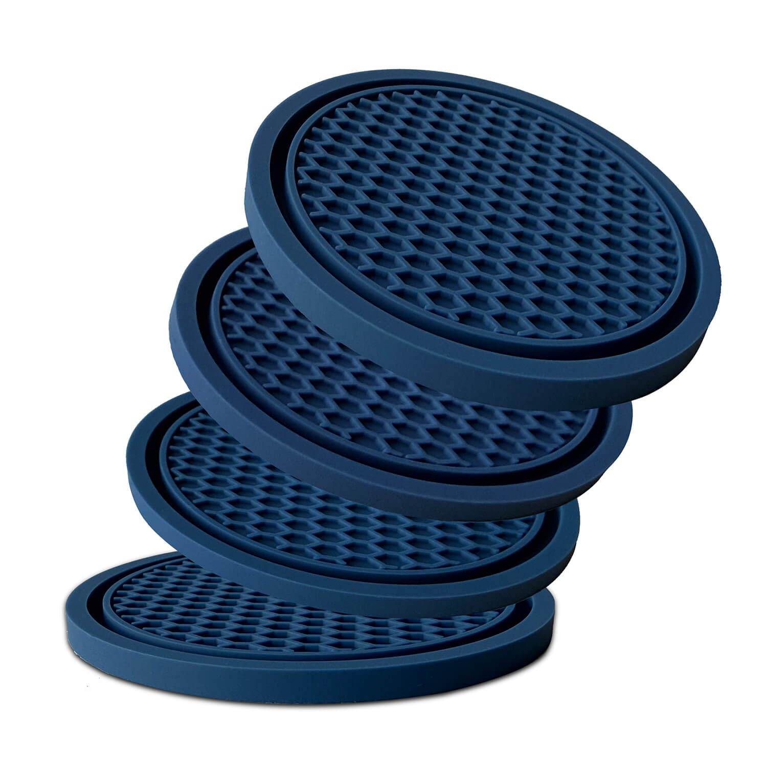 KULOLO Car Cup Holder Coaster 4 Pack - Non Slip & Shockproof,Flexible PVC Rubber Insert for Car/Truck/SUV/Van (2.75"x0.2") Universal Fit Auto Cup Holders Accessories for Women and Man (Navy Blue) - cup holders | Mubboo