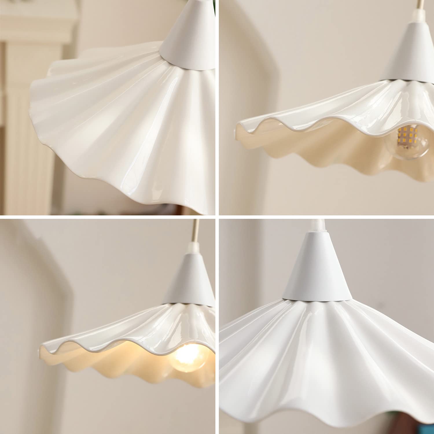 Jadssox Luz colgante blanca Lámpara colgante de cerámica plisada Pantalla Isla de cocina Accesorio de iluminación, Lámpara colgante nórdica moderna para comedor Cafetería Bar, Lámpara colgante junto a