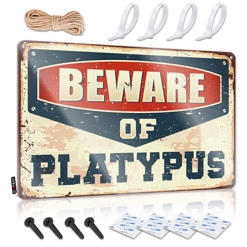 ZTBBDNQHA Tin Sign Funny Beware Of Platypus Sign Funny Sogns Tin Signs Camping Rules(30X40CM)