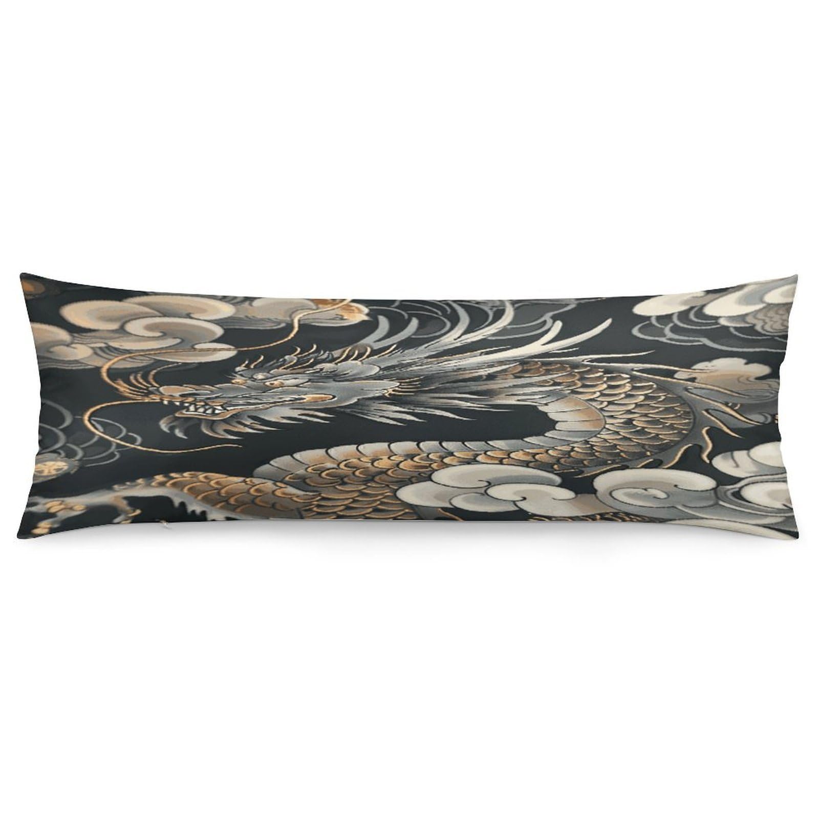 Black Oriental Dragon Body Pillow Cover Luxury Long Body Pillow Pillowcase with Hidden Zipper Breathable Soft Cozy Pillow Case Wrinkle Fade Resistant Pillowcase 20''×54''
