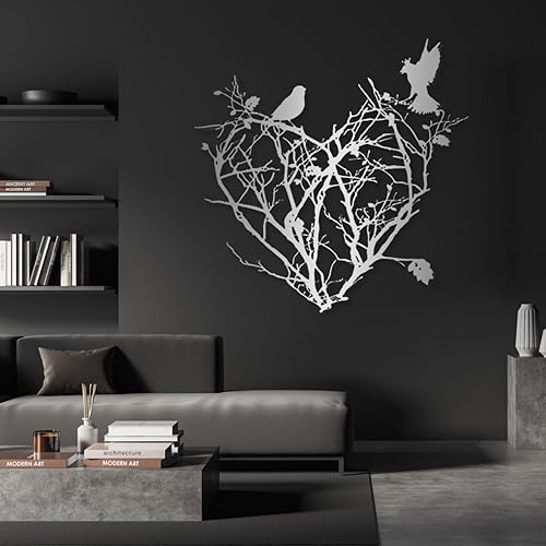 Arte de pared de pájaro metálico, arte metálico de árbol con pájaros, arte de pared de corazón, arte de pared de metal árbol de la vida, decoración