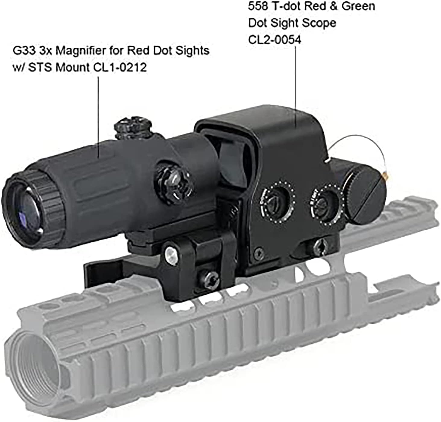 558 Holographic Sight with G33 Magnifier, Red/Green Dot Scope, Quick Release Mount, 20mm Rail