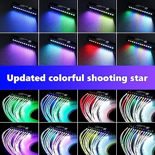 Image of AMKI Dual Color 20W Twinkle Starlight Headliner Kit 600pcs*0.03in*9.8ft Cables+ RGB Meteor Shooting Star Fiber Optic Light Sound Activated APP /Remote Control for Car Roof Home Ceiling