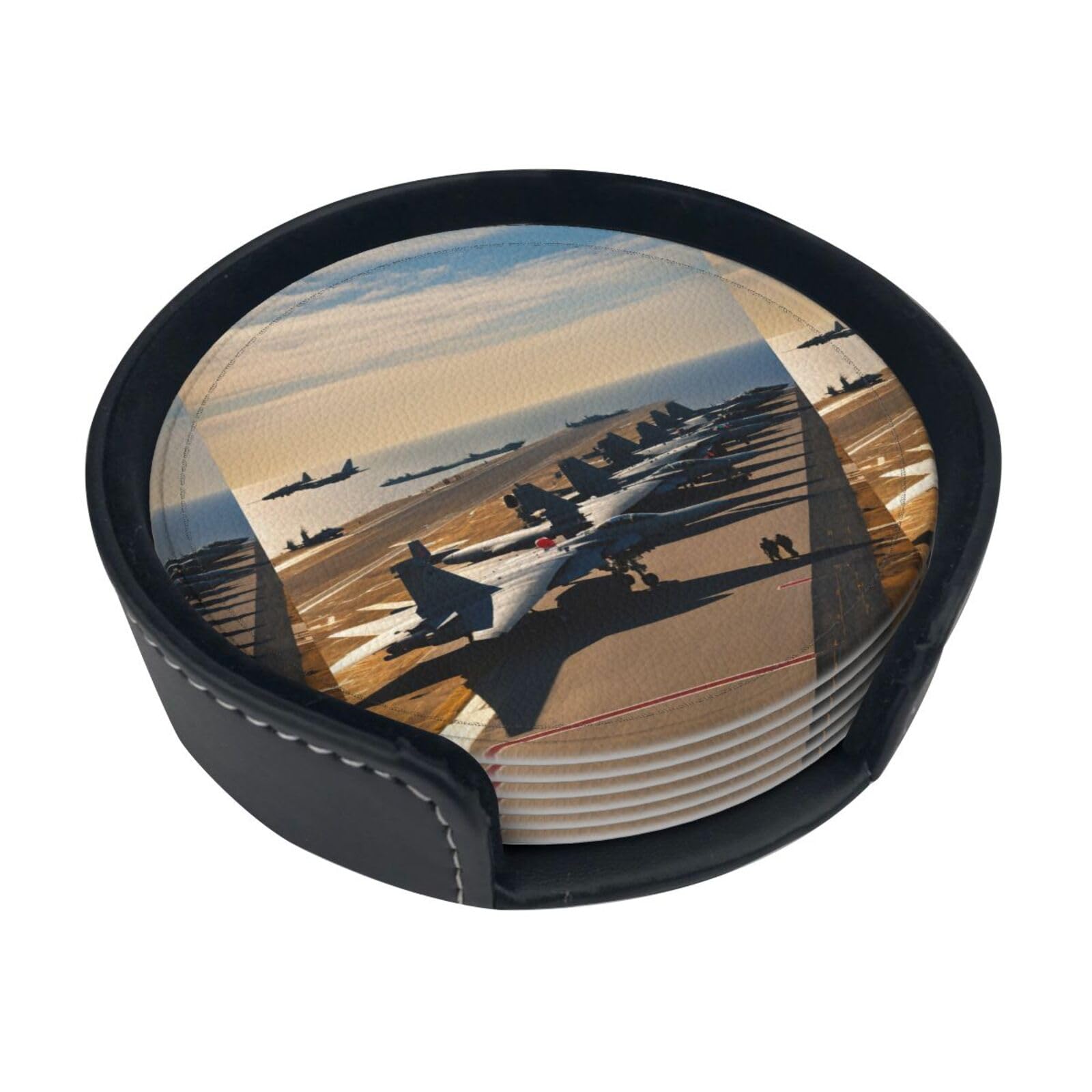 Aircraft Fighter Jets Print Round Coasters Set Of 6,Coaster For Tabletop Protection Home Bar Decor