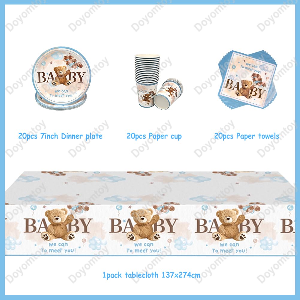 Doyomtoy Partyservies beer, 61 stuks Bears verjaardagsdecoratie, borden, kopjes, servetten voor babyshower, kinderfavorieten