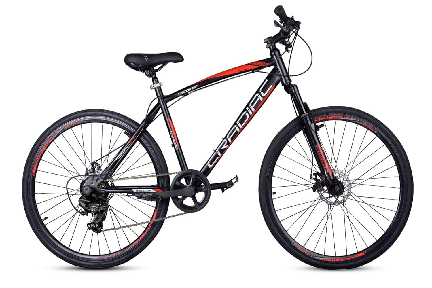 CRADIAC Discover PRO 7 Speed Steel High Performance Gear Hybrid Cycles for Men with Front Suspension & Disc Brakes | Ideal for 15+ Years, Unisex, Frame Size : 18.5 Inch | 700 * 35C Tires-image-9