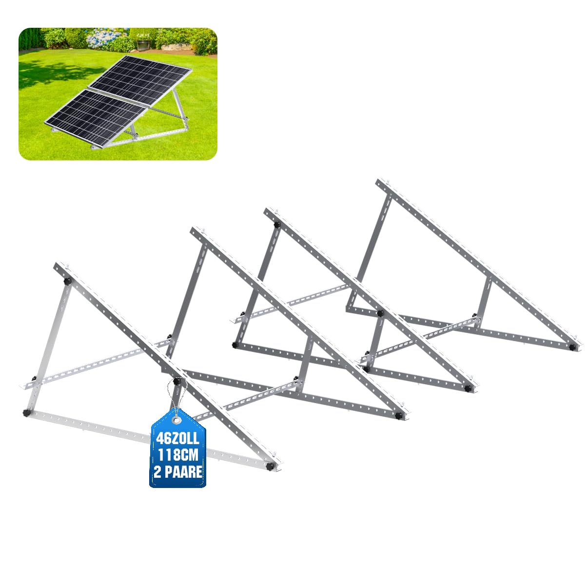 GLIESE Supporto per modulo solare, set di montaggio per modulo solare, elevazione 15°-30°, staffe fotovoltaiche, per camper, balcone fotovoltaico, tetto piano, montaggio a parete, 100W-600W (N118cm-(2