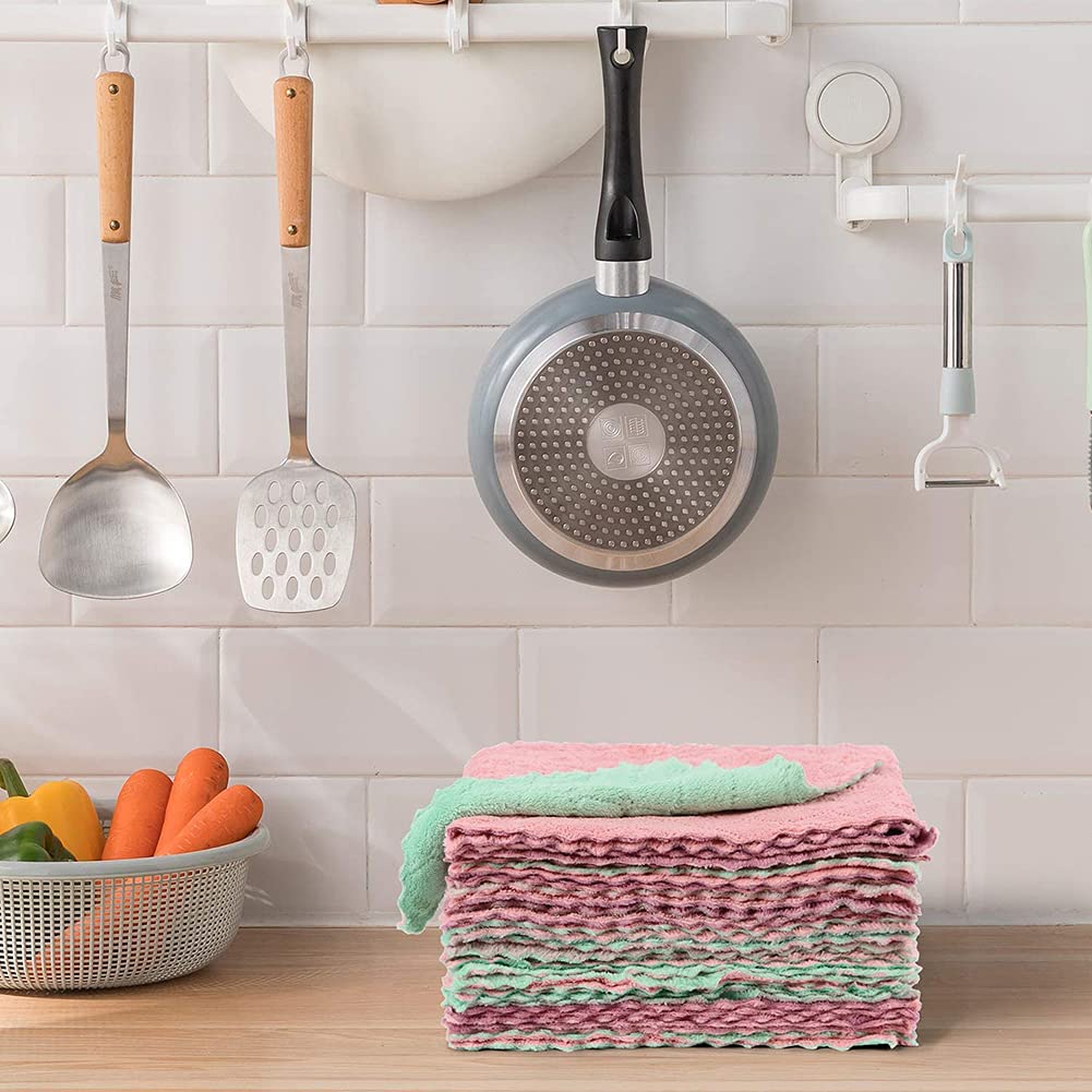 Confezione da 10 panni in microfibra per la pulizia della cucina, asciugamani super assorbenti su entrambi i lati, senza pelucchi, si asciugano rapidamente, panni riutilizzabili per la pulizia della