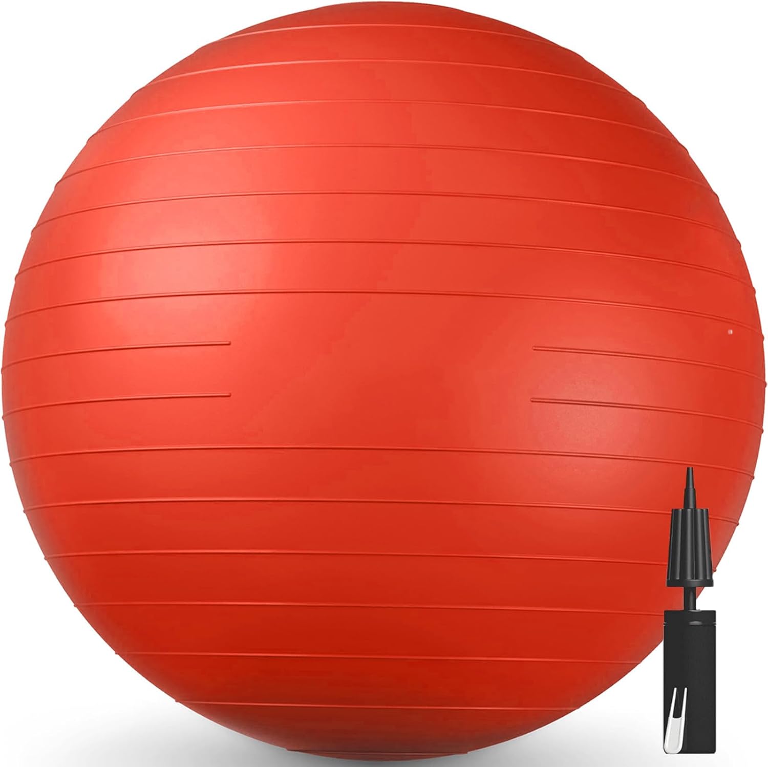 Miloll Anti-Burst Yoga Ball 65cm Red - Slip Resistant Pilates Exercise Ball for Fitness, Pregnancy, Core Stability, Balance Workouts w/ Quick Pump