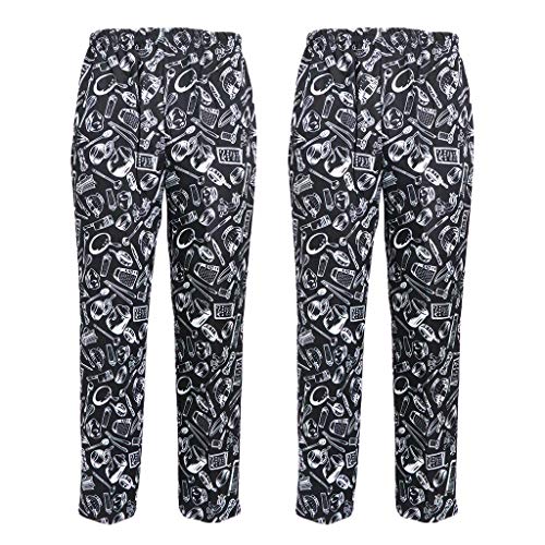 Perfk 2pcs Pantaloni da Cuoco Vita Elastica