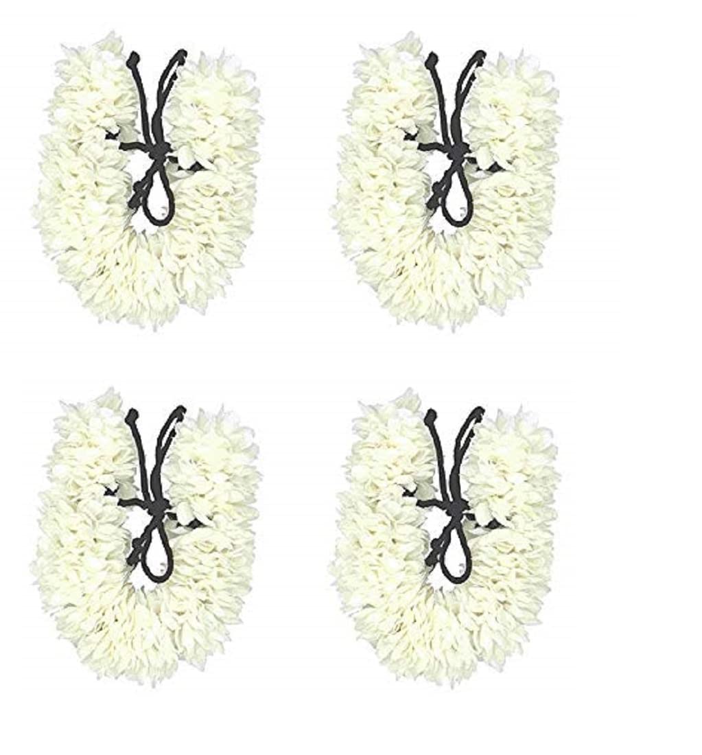 BHARATANATYAMWORLD Cloth Gajra Veni Pro White Basic Clip-on Hair Accessories for Women. (Pack of 4)