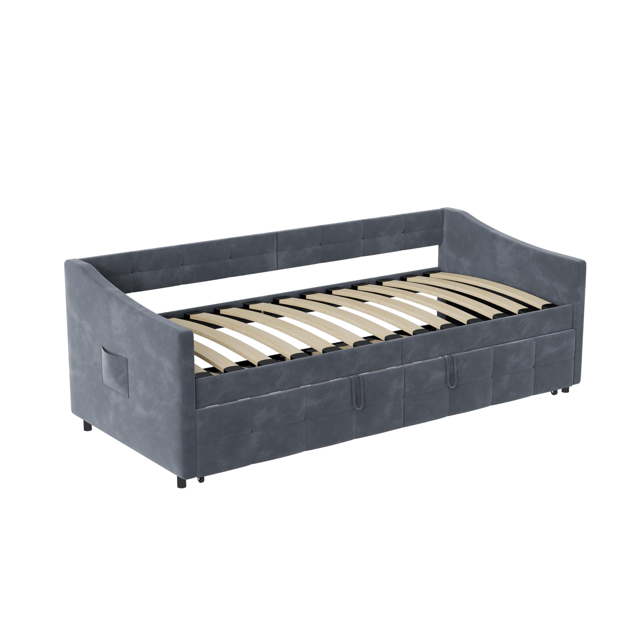 Schlafcouch Ausziehbar, Tagesbett Ausziehbar, Ausziehbett, Schlafcouch 180x200, Flanell, 90/180 x 200 cm, ohne Matratze (Grau)