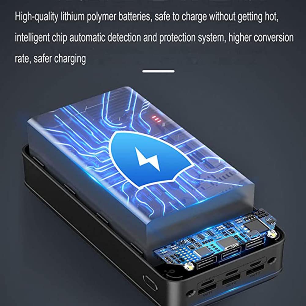 Power Bank, 50000Mah Power Banks Carga Rápida Batería Externa Portátil [3 Salidas 3 Entradas] Pantalla LED Cargador Móvil con Linternas para Tabletas Telefónicas Y Más,Negro,Blanco