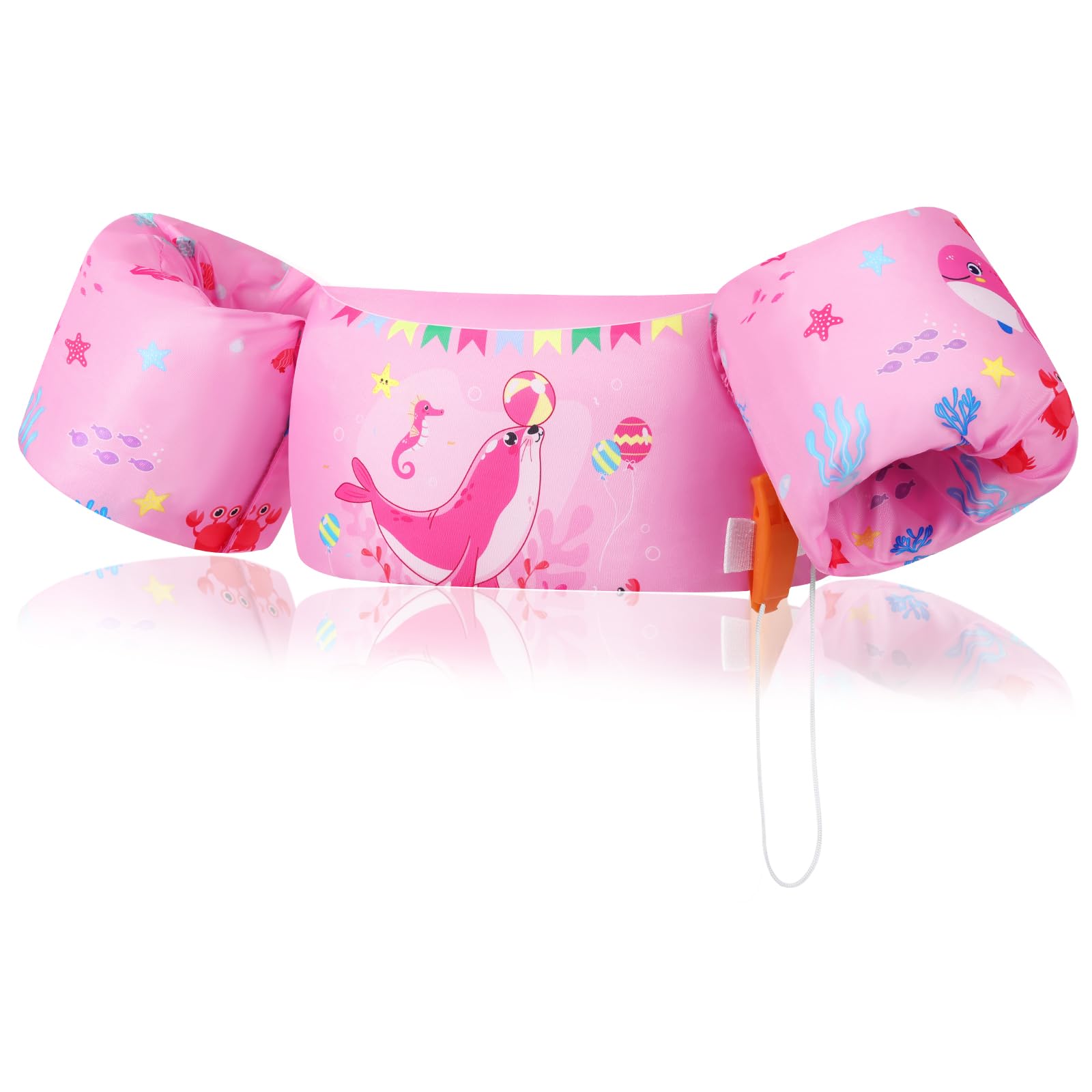 MoKo Swim Arm Band for Kids 20-30-40-50lbs, Clearance Toddler Swim Vest Cute Cartoon Swimming Wings Pool Floats Sleeve Children Water Sports Learning Swim Training Equipment, Pink Seal — image 1