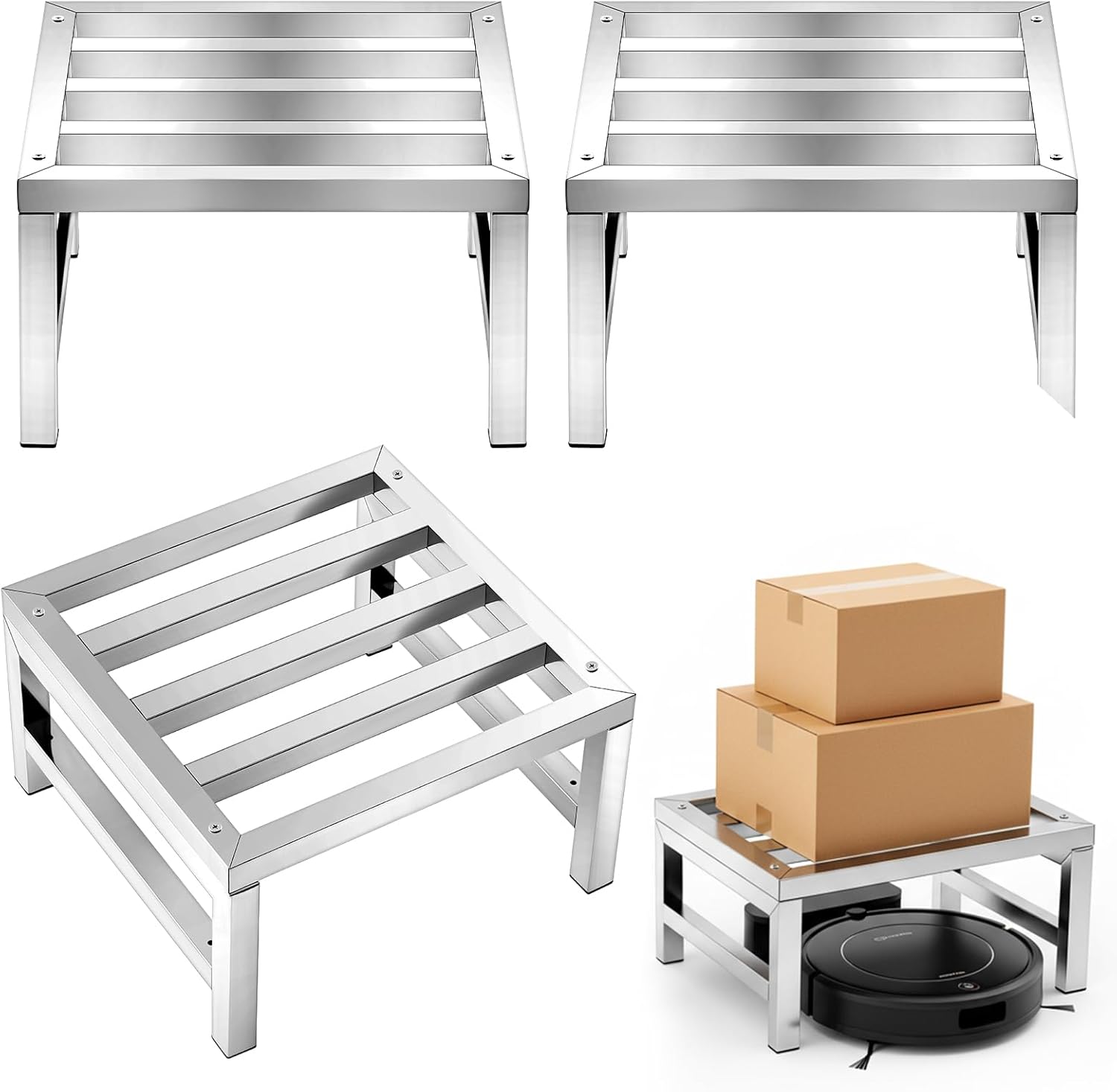 3 Pack Dunnage Rack 13.8" Long x 13.8" Wide, 7.9" Height Stainless Steel Dunnage Rack 2000+ Pound Capacity Storage Commercial Food Service Storage in Restaurant Kitchens Shop