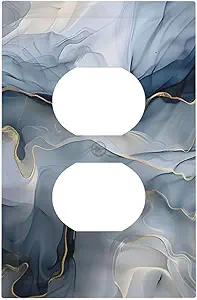 Decorative Outlet Covers Abstract Ink Blue Marble Glod Line Texture 1 Gang Duplex Light Switch Cover Plate Unique Wall Plate Electrical Switch Plate Covers for Bathroom Kitchen Decor