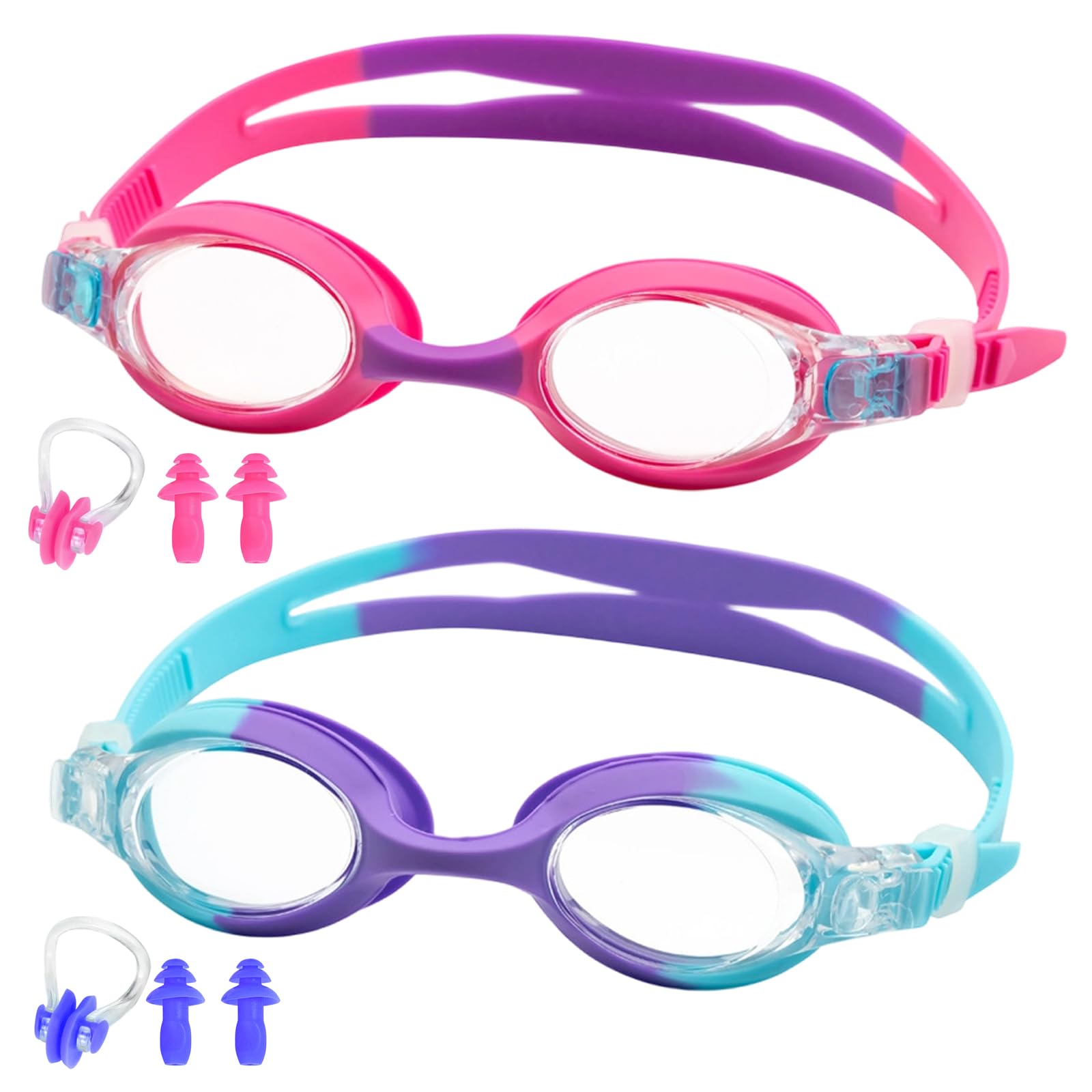 EDLMKM 2 Pack Kids Swimming Goggles, Kids Goggles, Girls Boys Children Swim Goggles, Anti Fog Swim Goggles No Leaking, Adjustable Shoulder Straps, Goggles kids 4-10 years