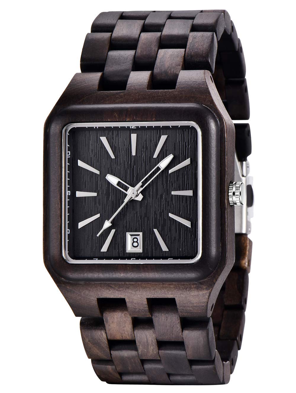 DentilyDentily Men's Rectangle Wood Watch Quartz Movement Wooden Mens Watches Gift Watches for Men