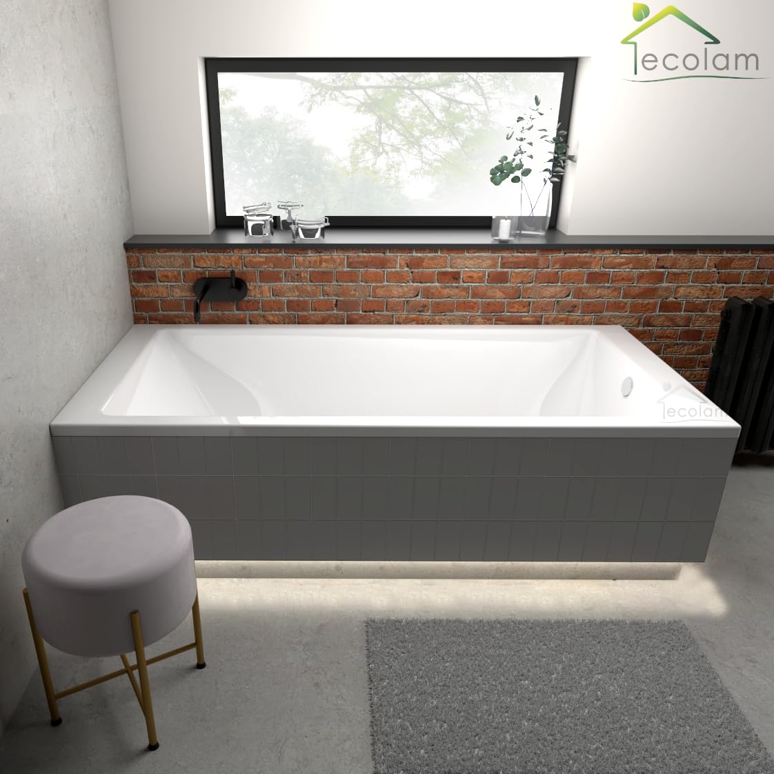 Duża wanna akrylowa ECOLAM® TAMI 190x90 cm + obudowa z polistyrenu z możliwością płytek pod oświetlenie LED, prostokątna wanna akrylowa, akryl sanitarny biały + automatyczny spust i przelew, nóżki, ko