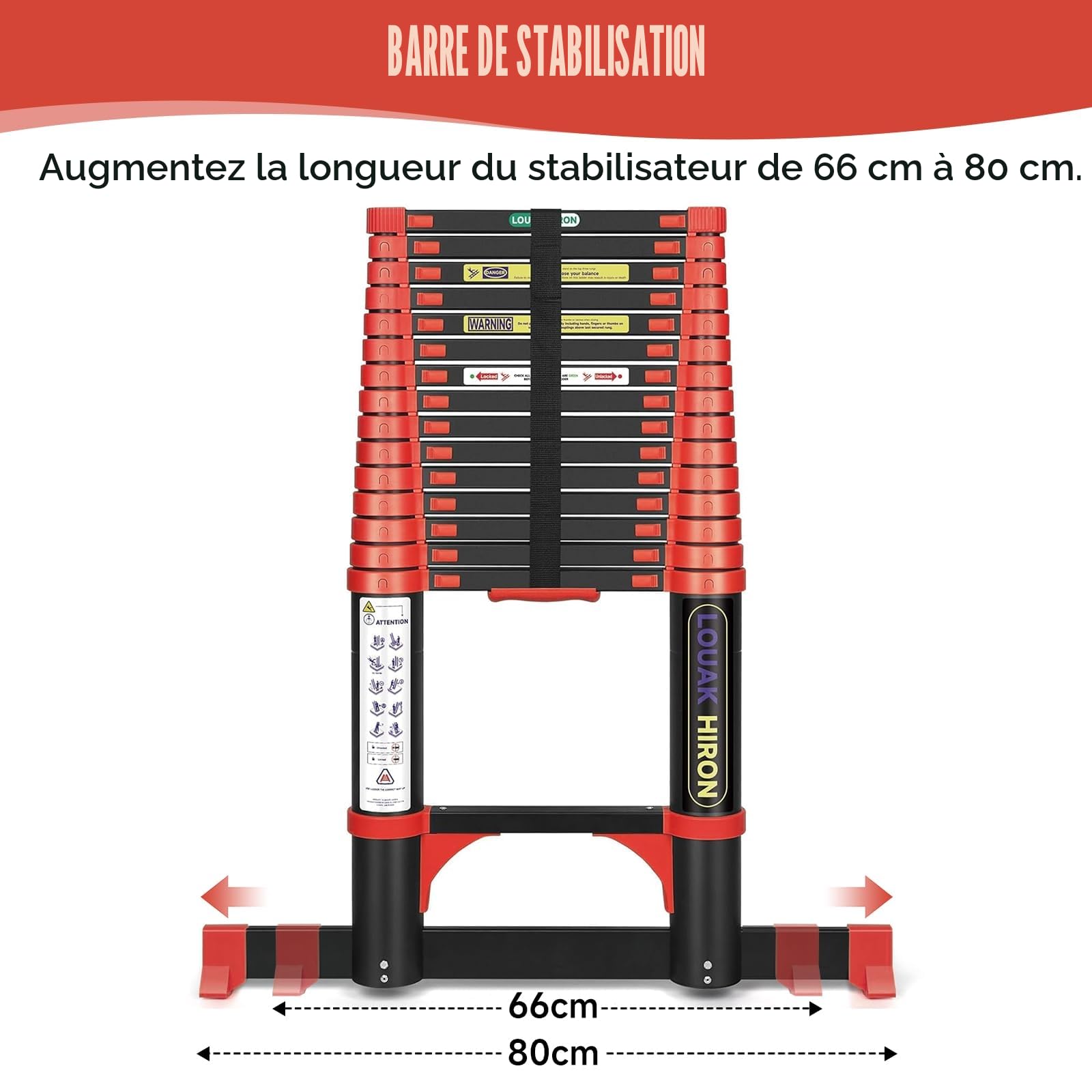 Échelle télescopique en Aluminium 4,7 m Échelle Pliante Antidérapante en Aluminium de qualité supérieure Multifonction
