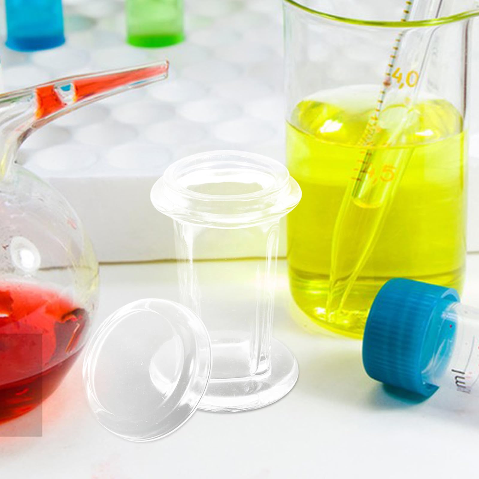 Frascos de tinción Coplin (4 unidades): Contenedores de tinción de portaobjetos de laboratorio con capacidad para 5 portaobjetos. Frascos de vidrio transparente con tapa para uso en