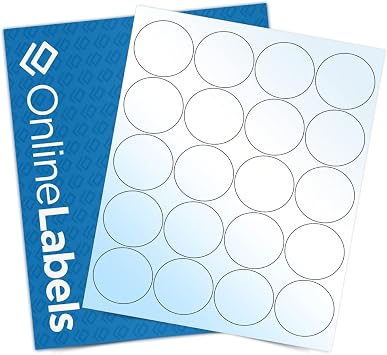 2 Inch White Gloss Round Labels Laser Printers Only - Pack of 200 Circle Stickers, 10 Sheets - OnlineLabels