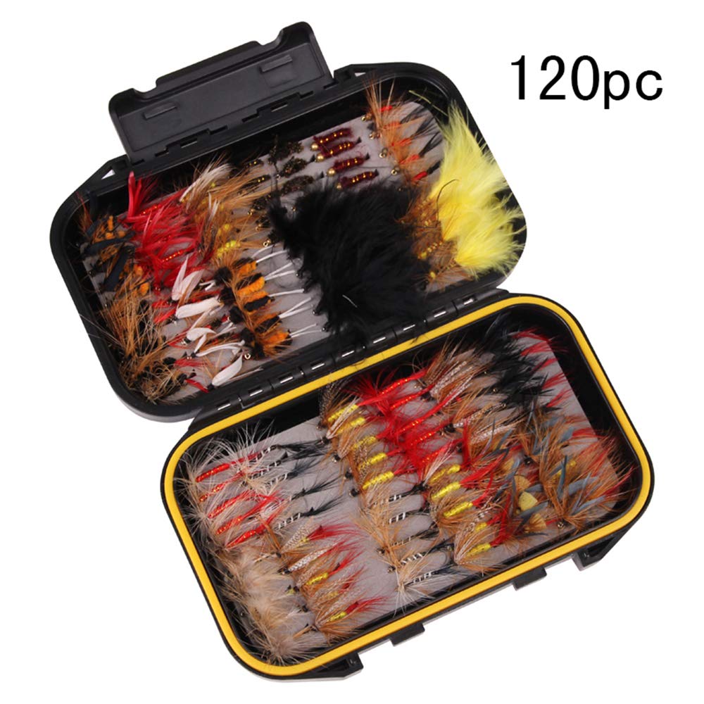 Lixada 40/72/100/120 Uds.,Moscas de Pesca con Mosca, Señuelos de Trucha,Señuelos de Pesca Artificiales,Cebo con Caja de Moscas Impermeable