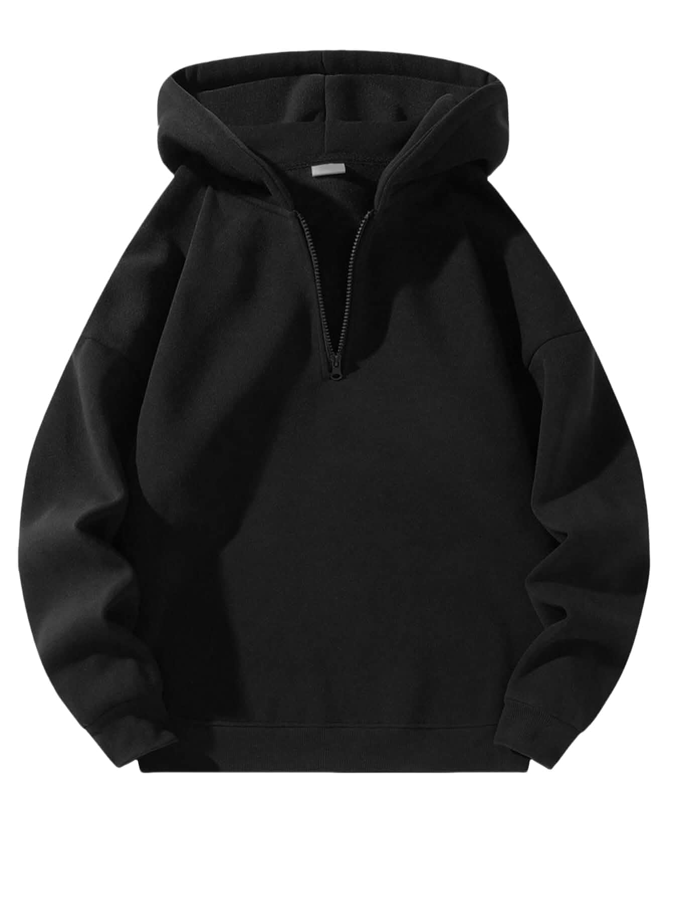 QJQ Men's Quarter Zip Up Hoodie Long Sleeve Drop Shoulder Fleece Sweatshirt Casual Pullover Hoodies Streetwear