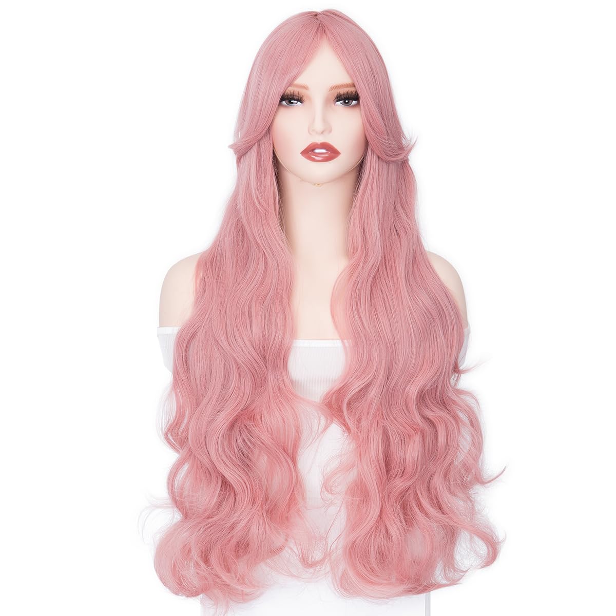 Yamel Hair Wigs for Women 32 Inch Long Curly Baby Pink Synthetic Wig Adjustable Middle Part Anime Wigs for Cosplay Party Daily Use - Image 2