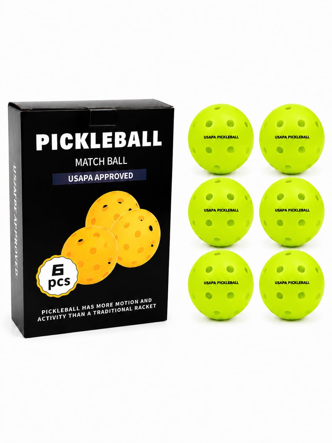 Pickleball Match Ball USAPA Approved Pack of 6 | Lemon green , Outdoor Play-image-1